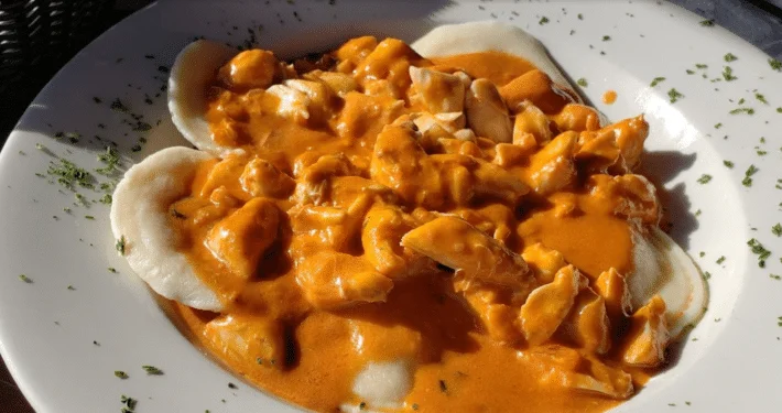 Ravioli with seafood sauce