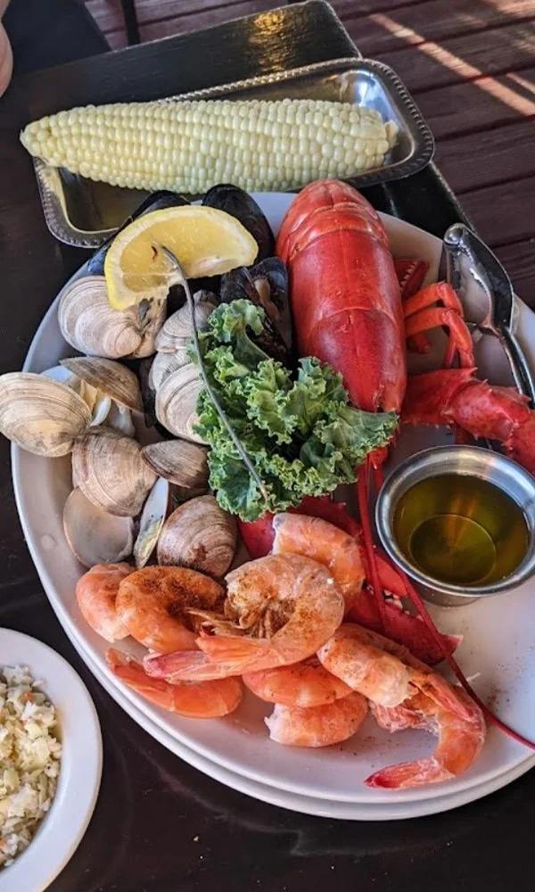 Lobster, shrimp, clams and corn at Marie’s Seafood